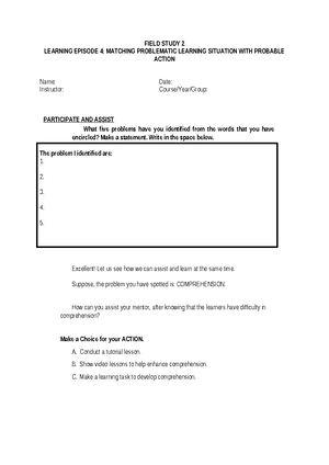 FS2 Learning Episode 3 Activity - FIELD STUDY 2 LEARNING EPISODE 3 ...