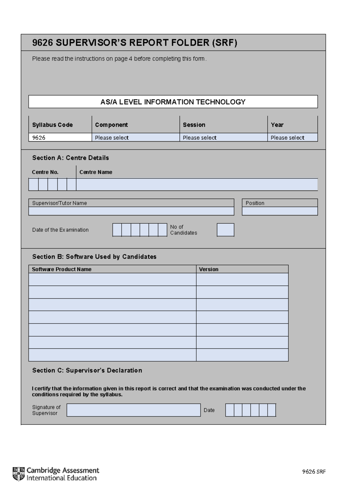 9626 Electronic Supervisor's Report Folder - CAIE 2024 - Studocu