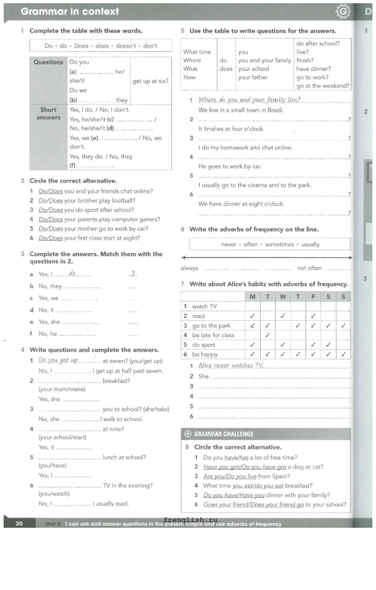 Gateway 2ed A1 Plus WB: Grammar in Context - Present Simple Practice ...
