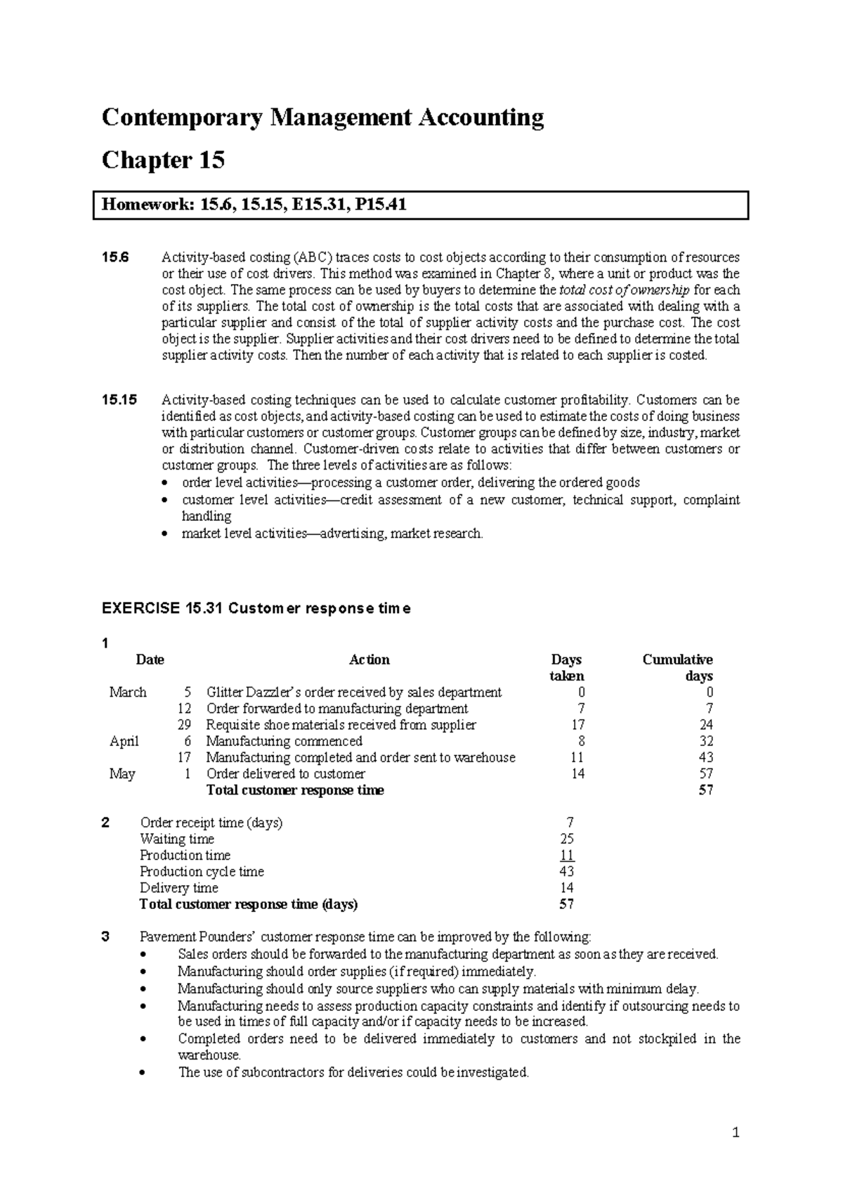 Chapter 15 - Contemporary Management Accounting Chapter 15 Homework: 15 ...