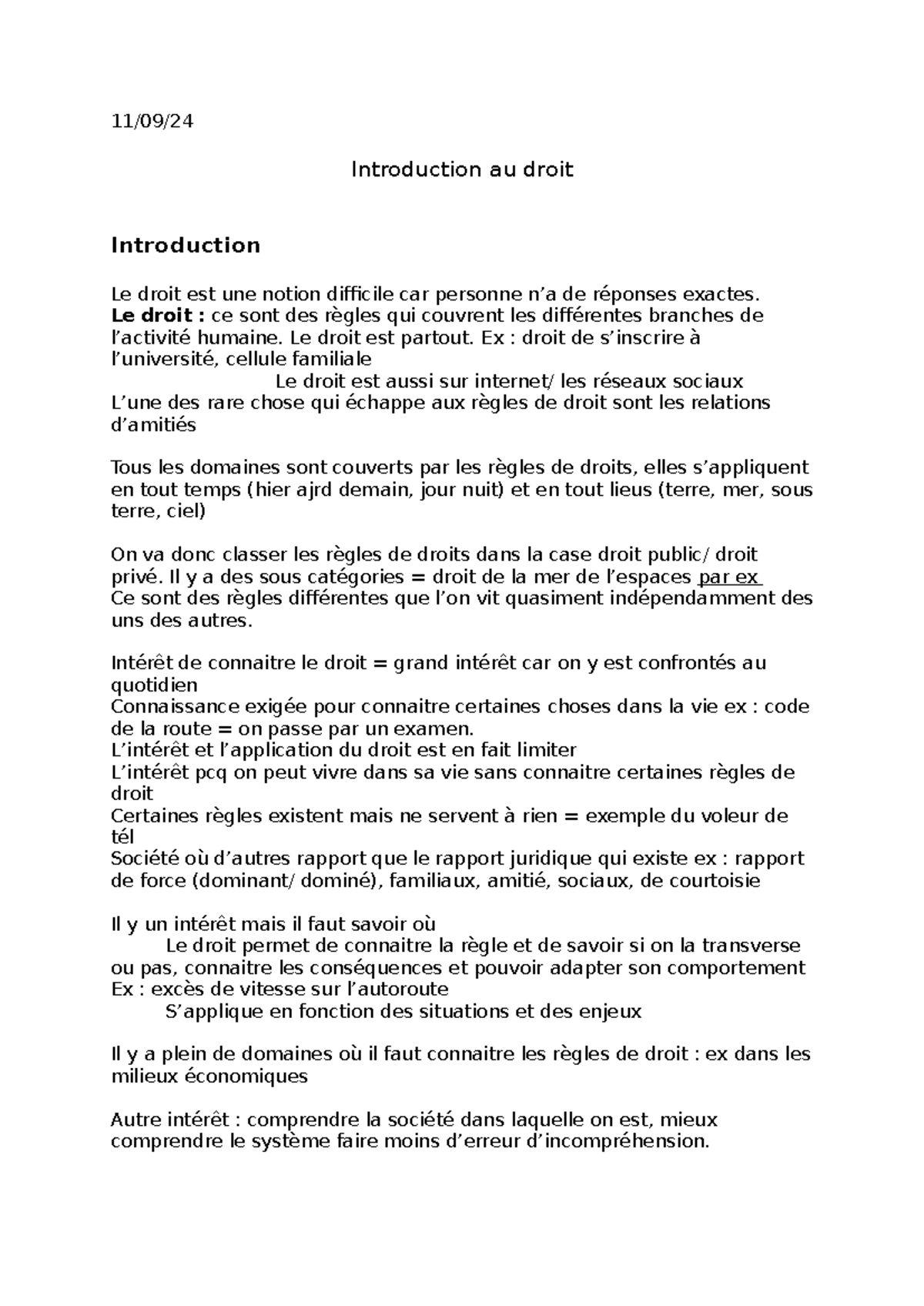 Introduction au Droit - Cours de Jeremy Marquès (DROIT101) - Studocu
