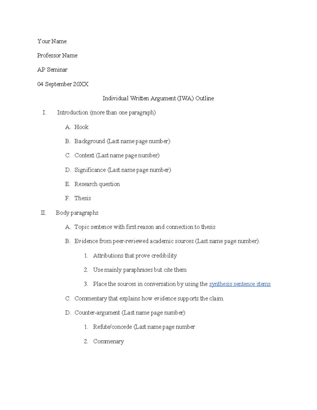 IWA Outline Guide for AP Seminar Students - Studocu