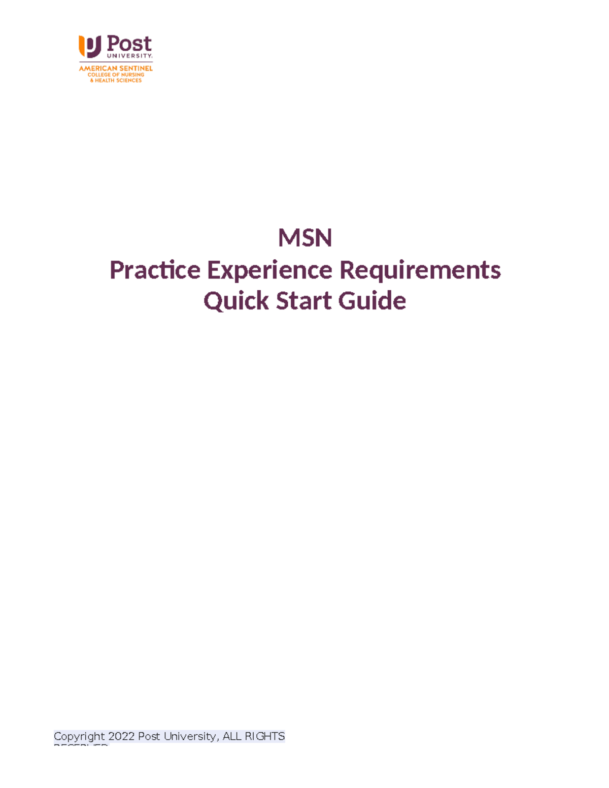 MSN Practice Experience Quick Start Guide - Updated March 2023 - Studocu