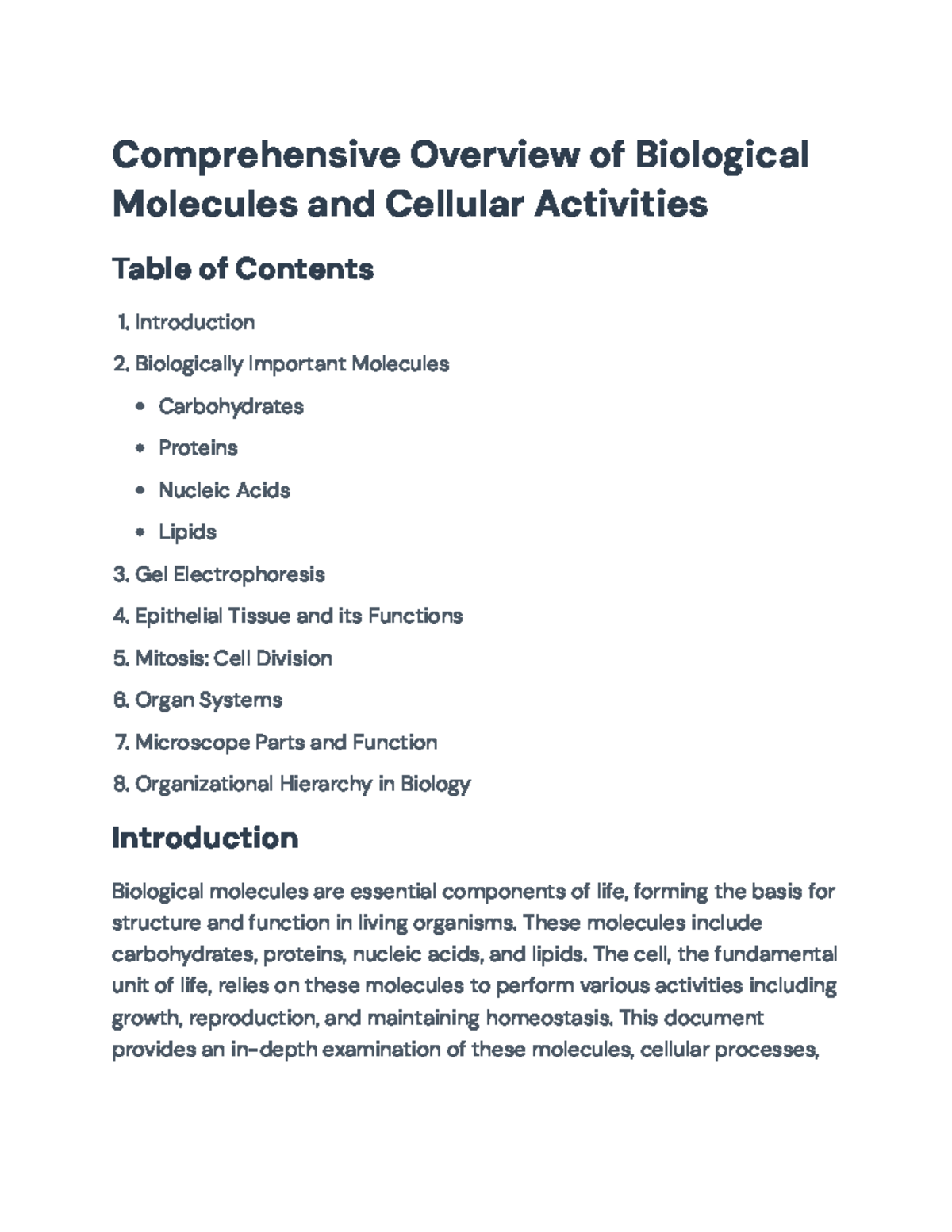 Comprehensive Study Guide: BIO 101 - Biological Molecules & Cell ...
