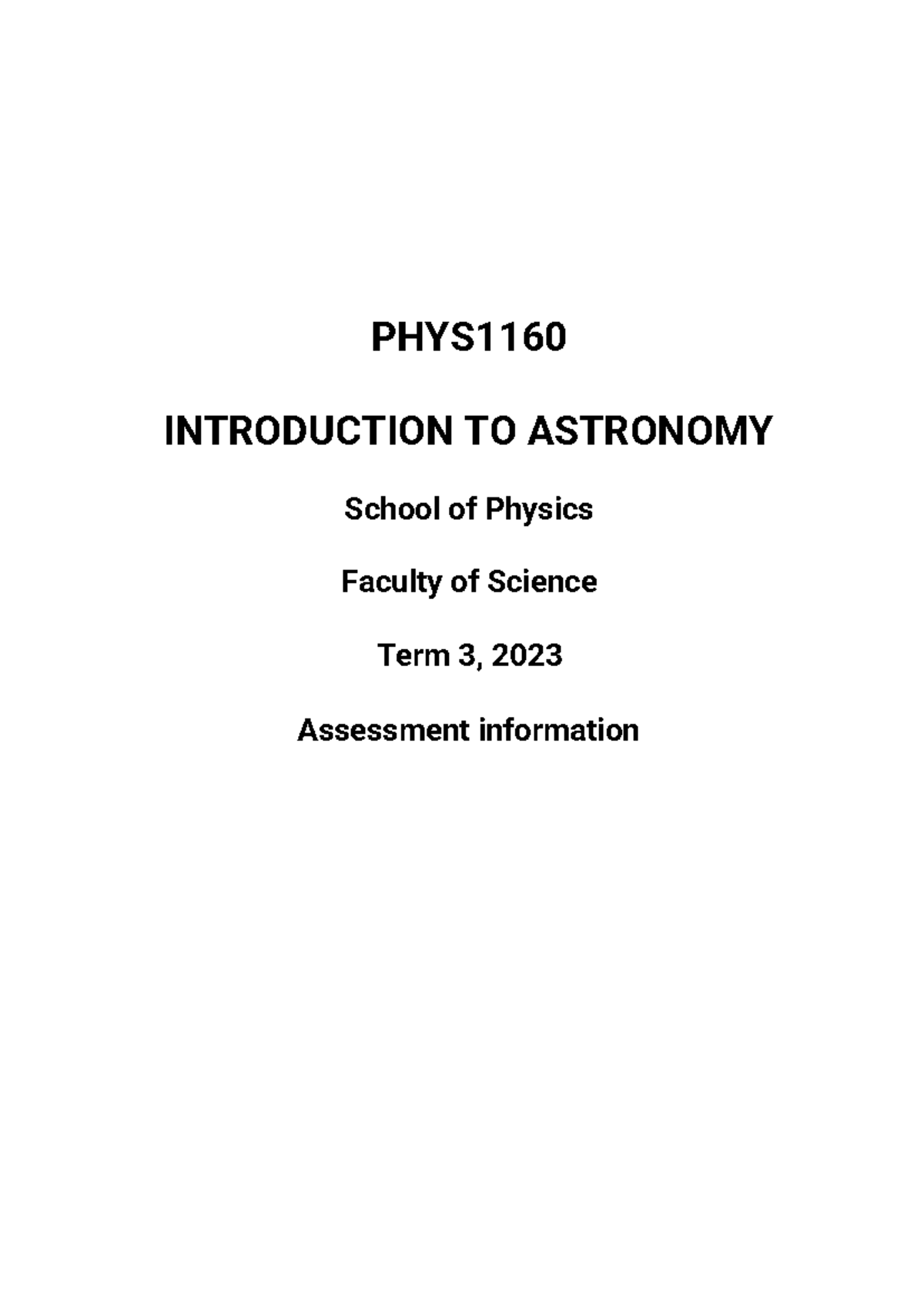 Assignment info - PHYS1160-Introduction to Astronomy T3 2023 - PHYS ...