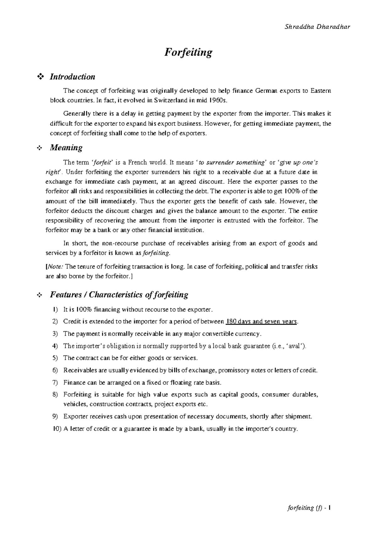 Forfeiting: Understanding Key Concepts and Processes - SDD Chp - Studocu