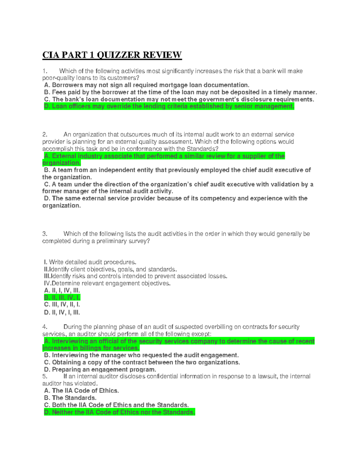 CIA PART 1 Quiz Review Guide for Students - Studocu