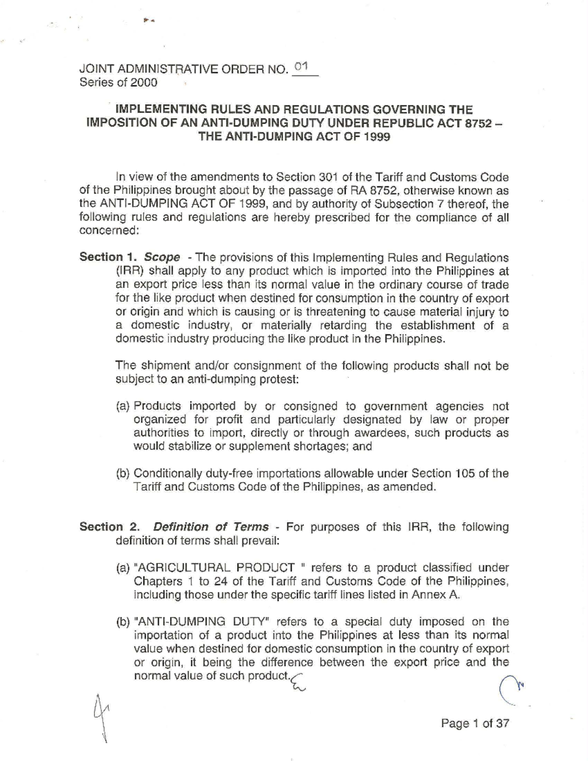 IRR for RA 8752: Anti-Dumping Implementing Rules and Regulations - Studocu