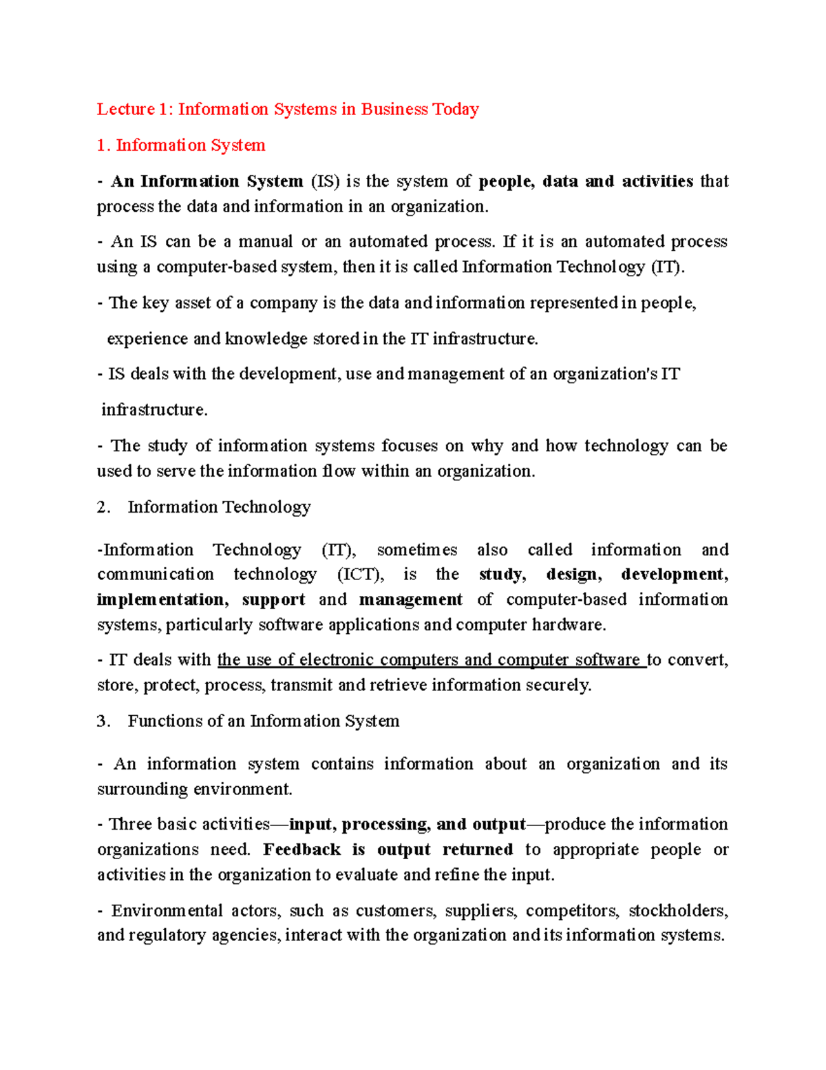 Lecture 1: Understanding information systems in business today - Studocu