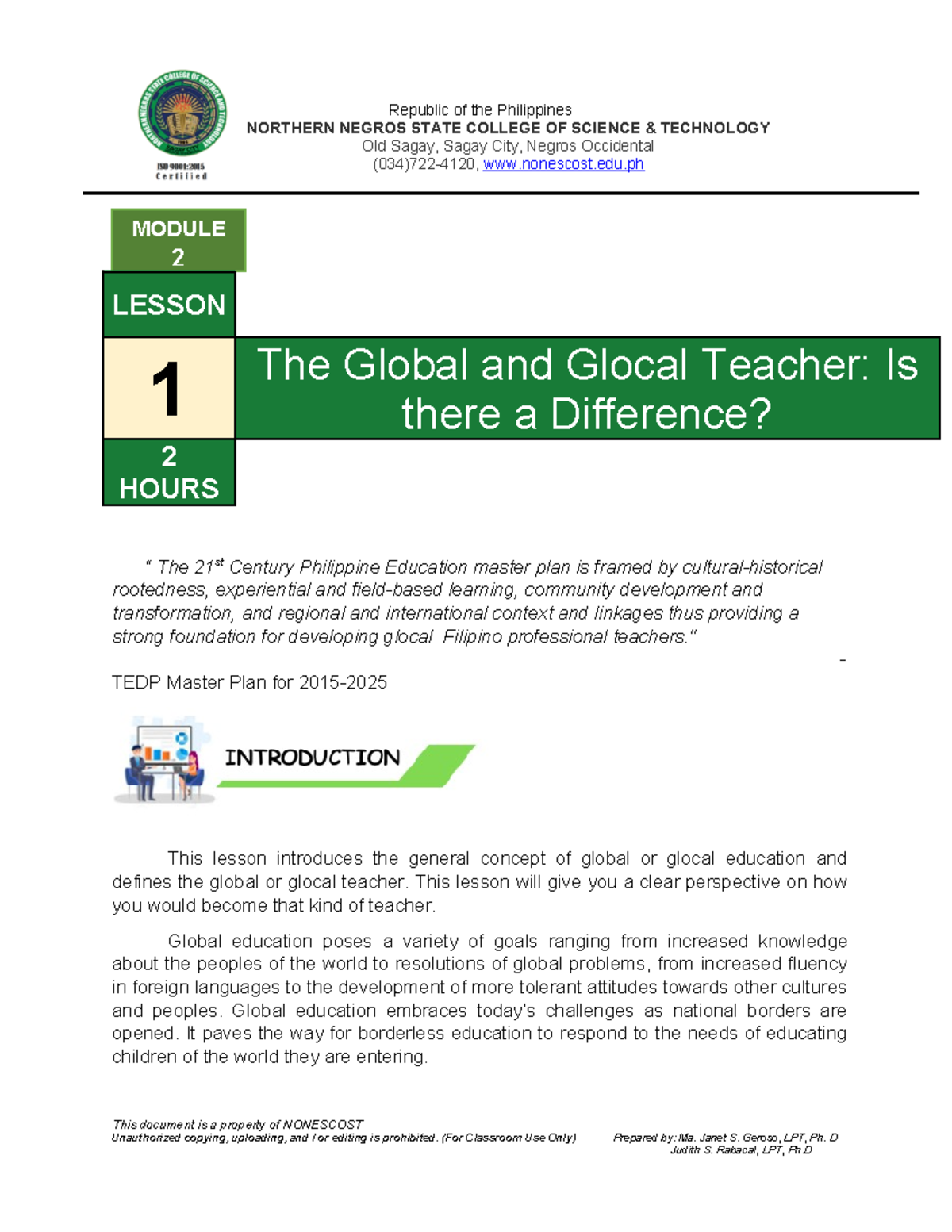 Module 1 Lesson 1: Understanding Global and Glocal Education - Studocu