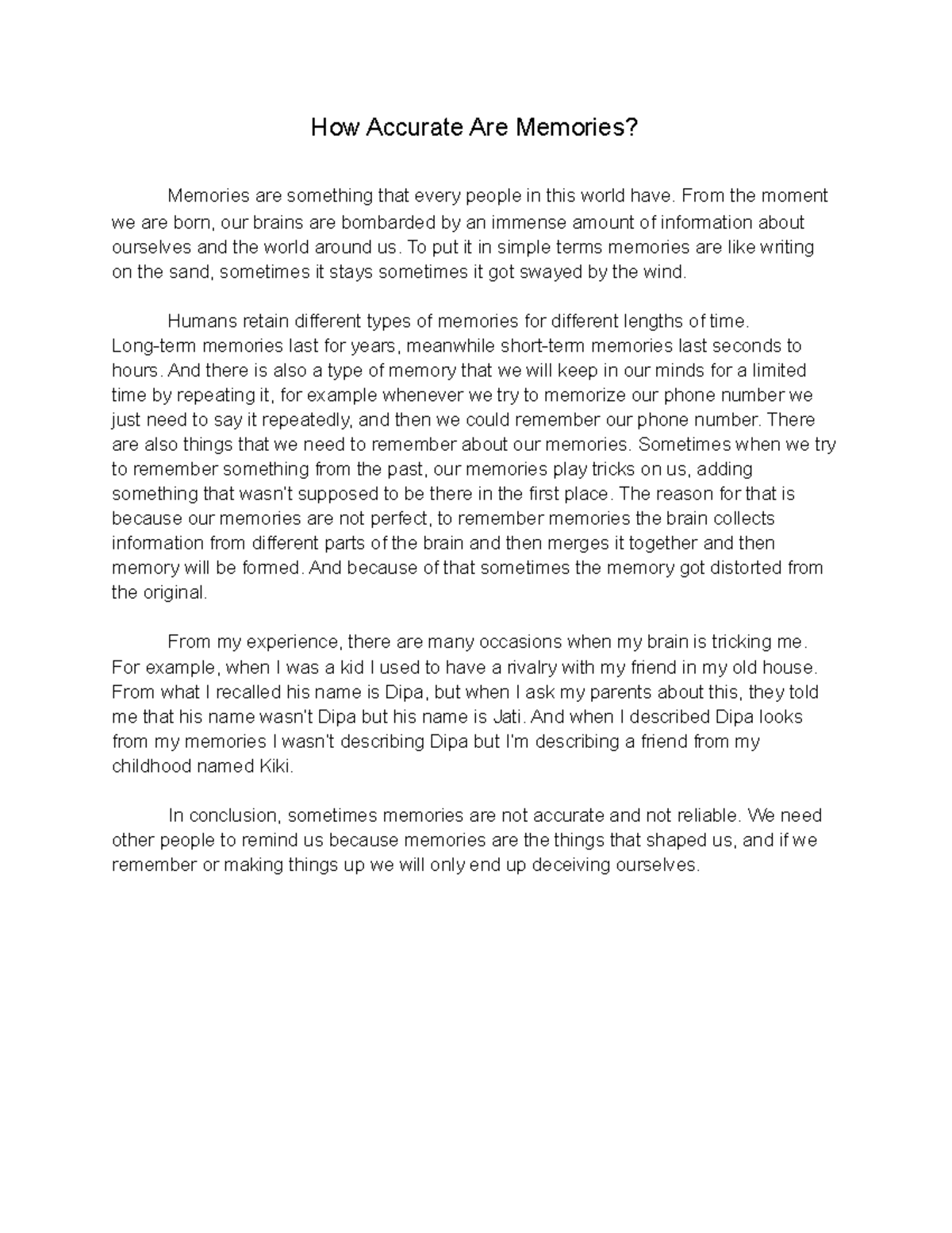 Exploring Memory Accuracy: Insights and Personal Reflections - Studocu