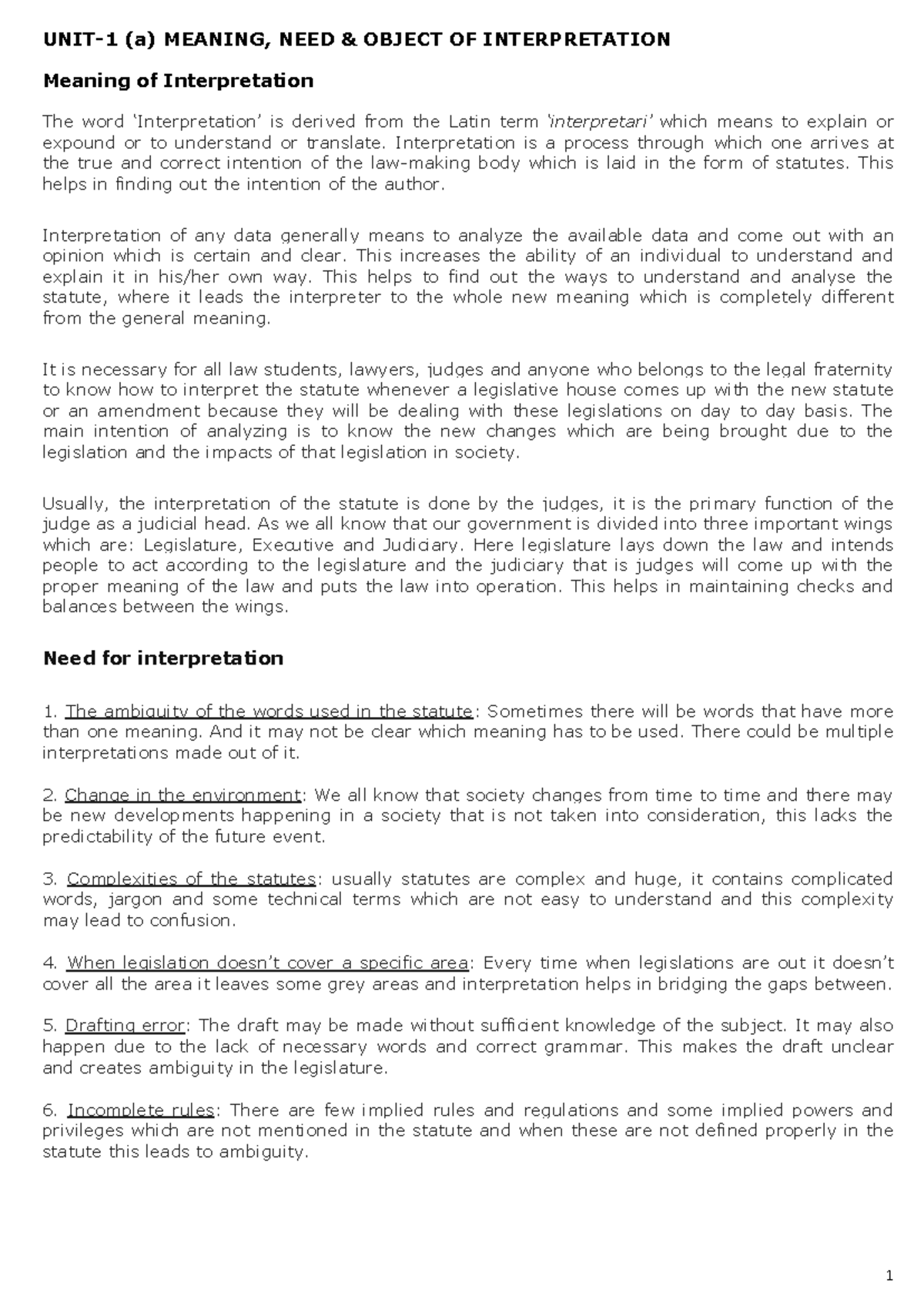 IOS Unit-1 (a & b) - Overview of Statutory Interpretation Concepts ...