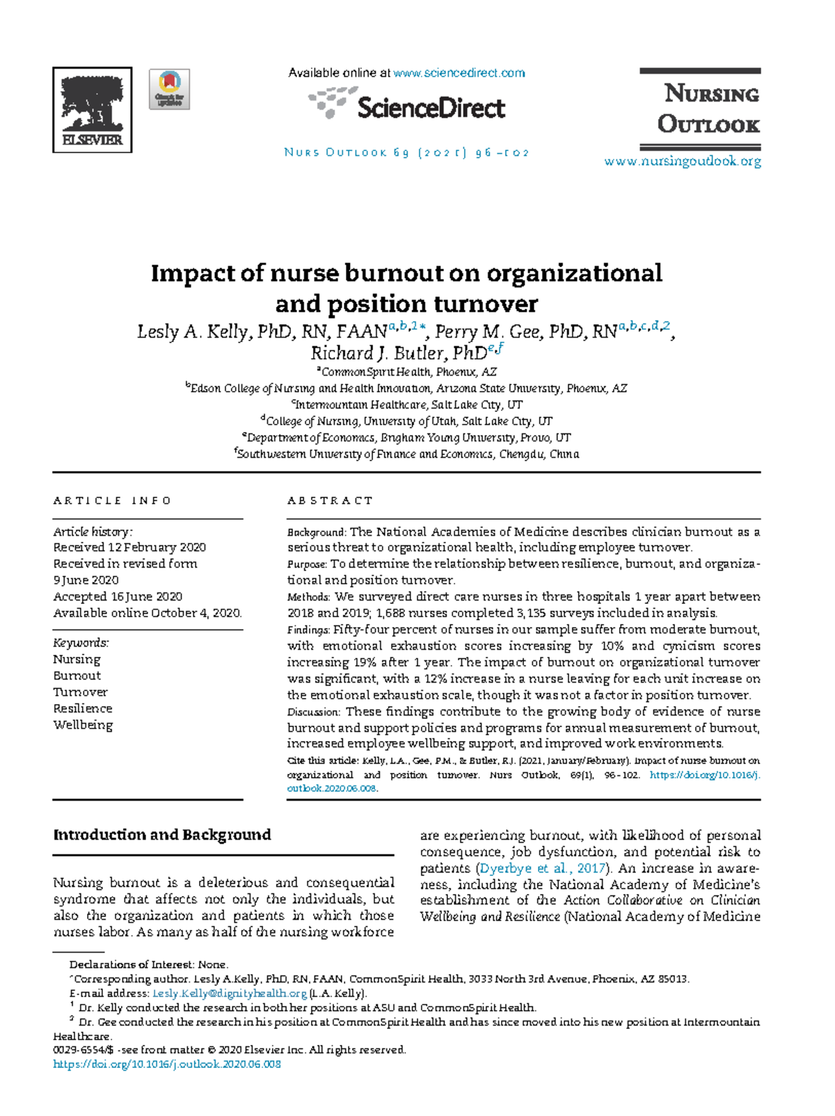 Impact of Nurse Burnout on Org & Position Turnover - Study 1-s2 - Studocu