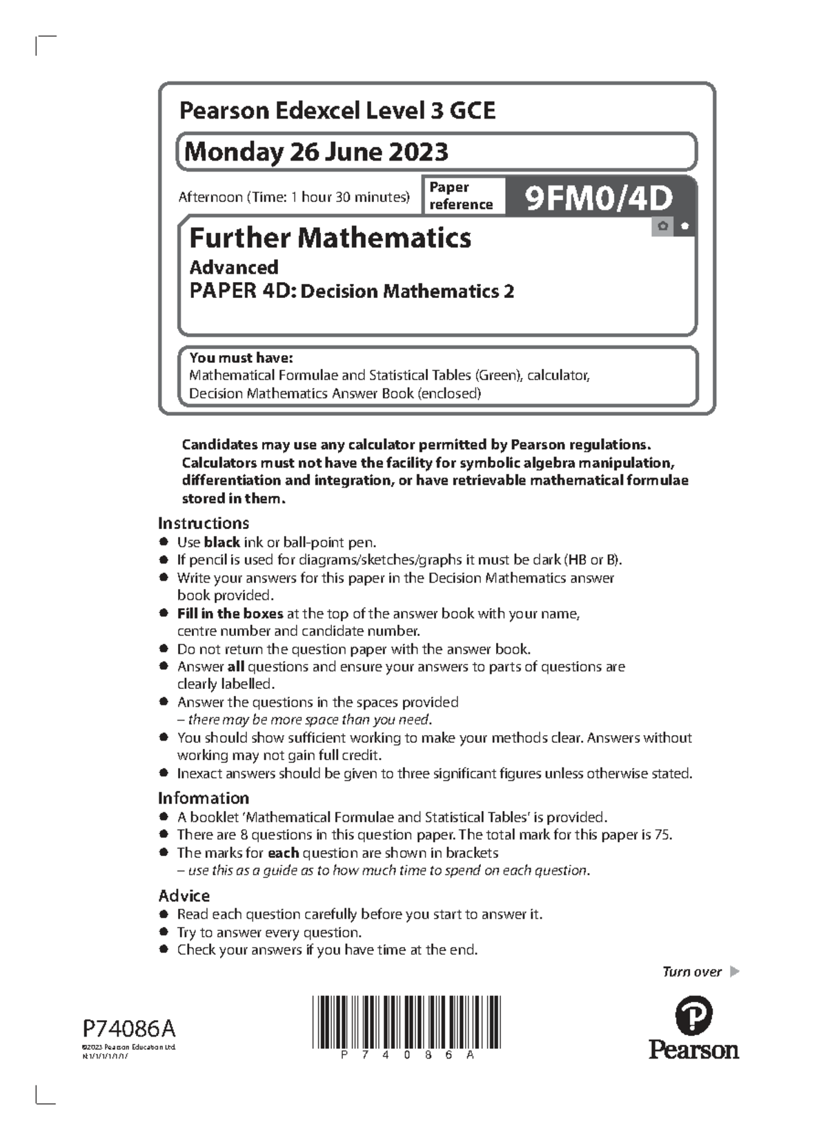 Decision Mathematics 2 Exam Paper 9FM0/4D - June 2023 - Studocu