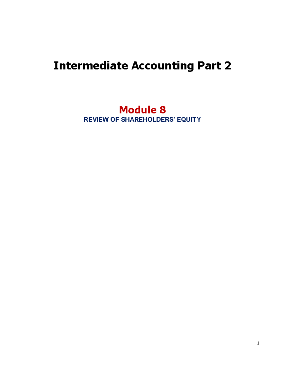 Module 8 Review Of Shareholders Equity Key Concepts And Problems Studocu
