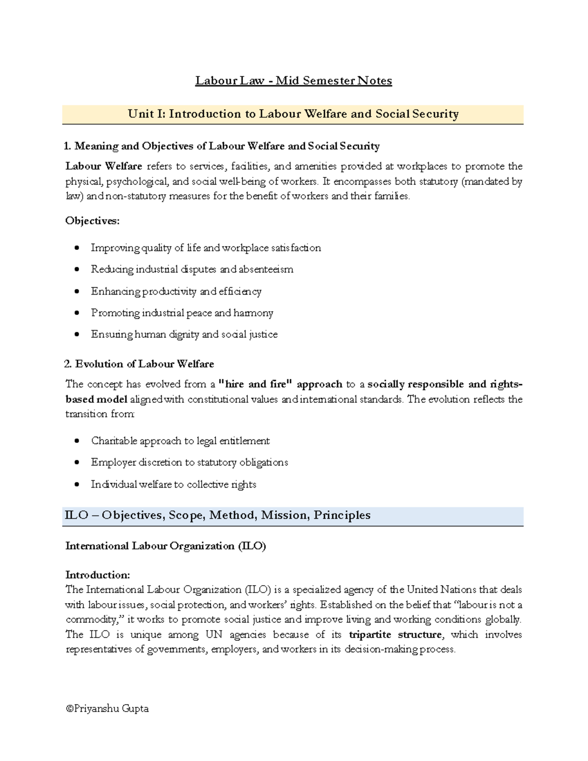 Labour Law (LLB101) Mid Semester Notes: Welfare & Social Security - Studocu