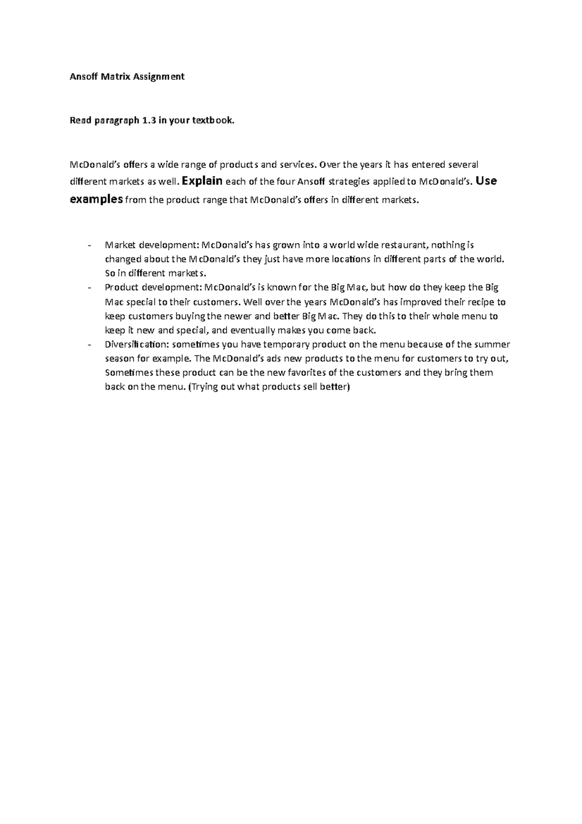 Ansoff Matrix Analysis of McDonald's: Strategies and Examples - Studeersnel