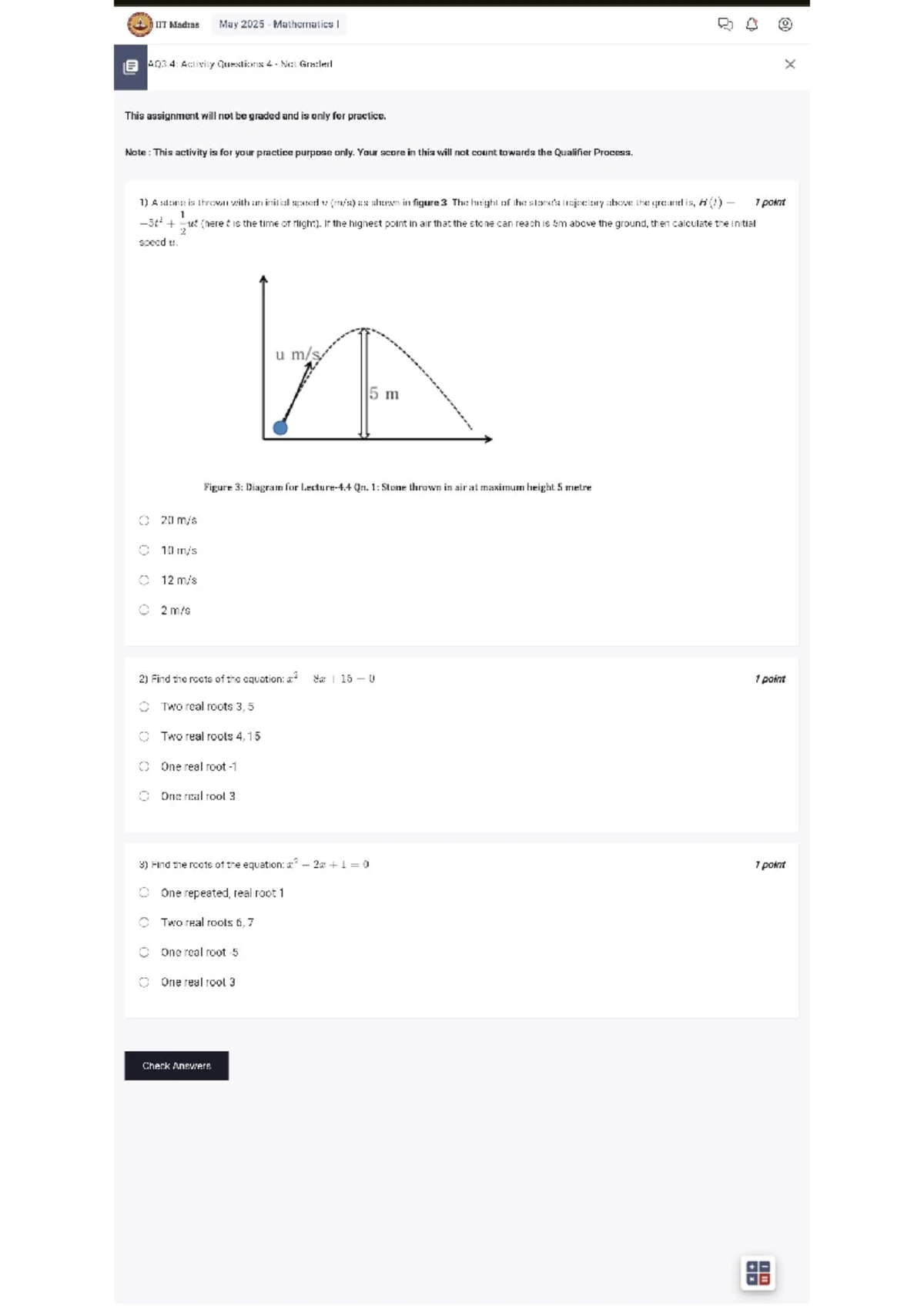 IIT Madras May 2025 Math I AQ3.3: Non-Graded Practice Activity ...