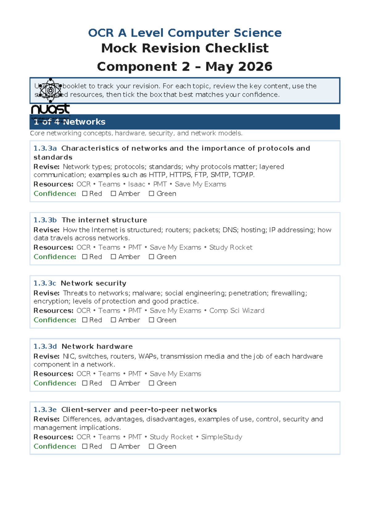 OCR A Level Computer Science Mock Revision Checklist - May 2026 - Studocu