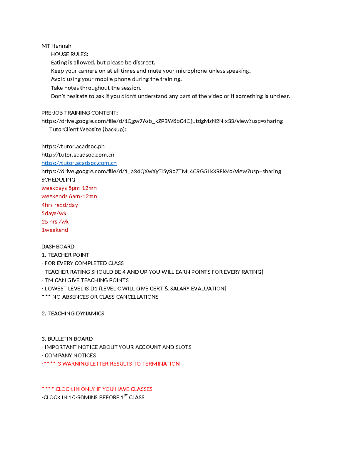 MT Day 1 Notes: Training Guidelines & House Rules - Studocu