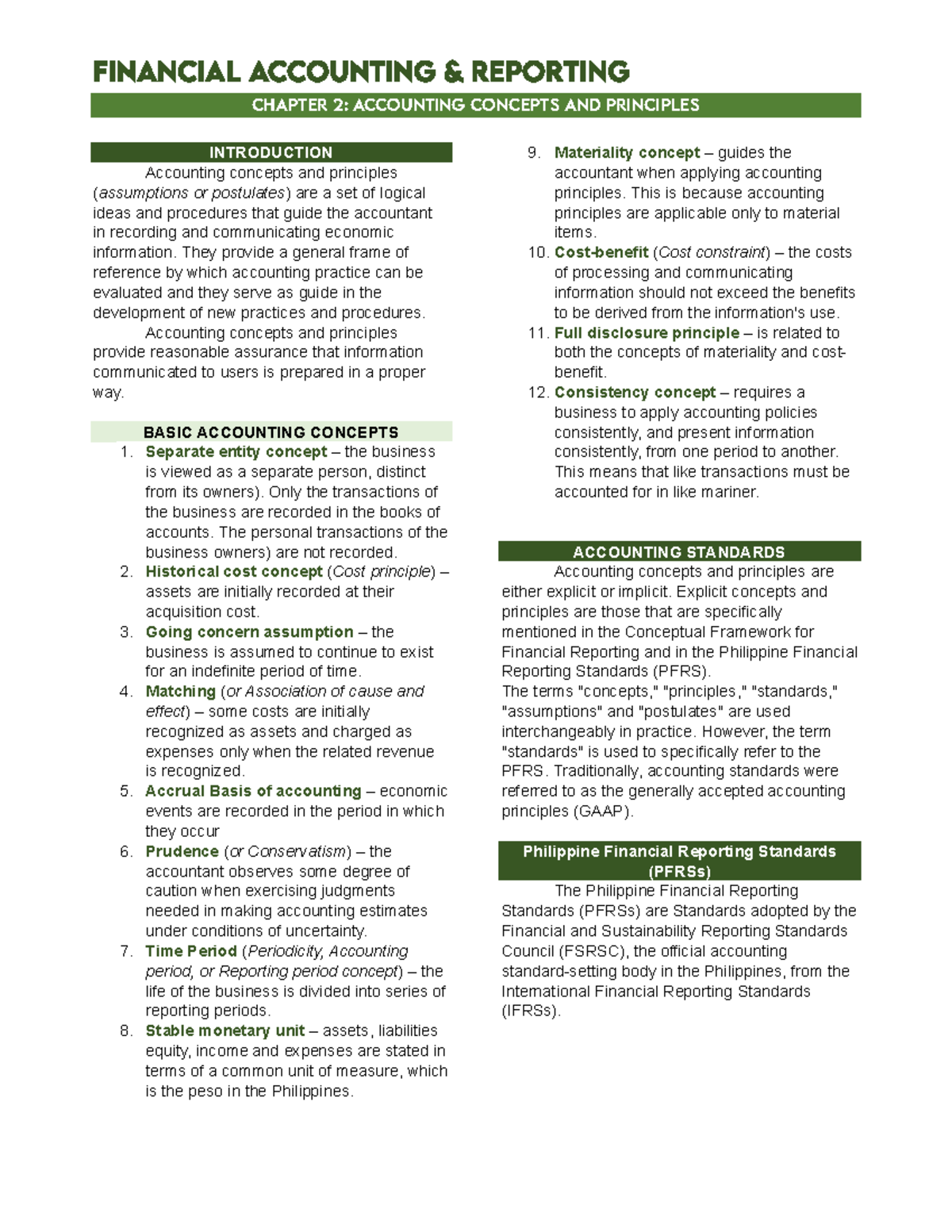 FAR 2: Accounting Concepts & Principles Overview and Review - Studocu