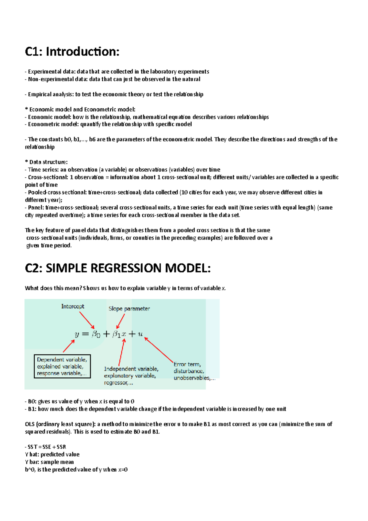 Regression model - A note was written based on the lectures. Hope it's ...