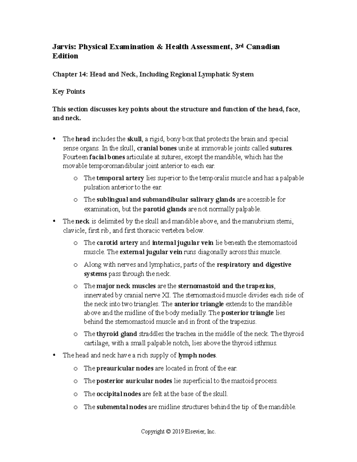 Chapter 014: Head and Neck Assessment and Key Points Overview - Studocu