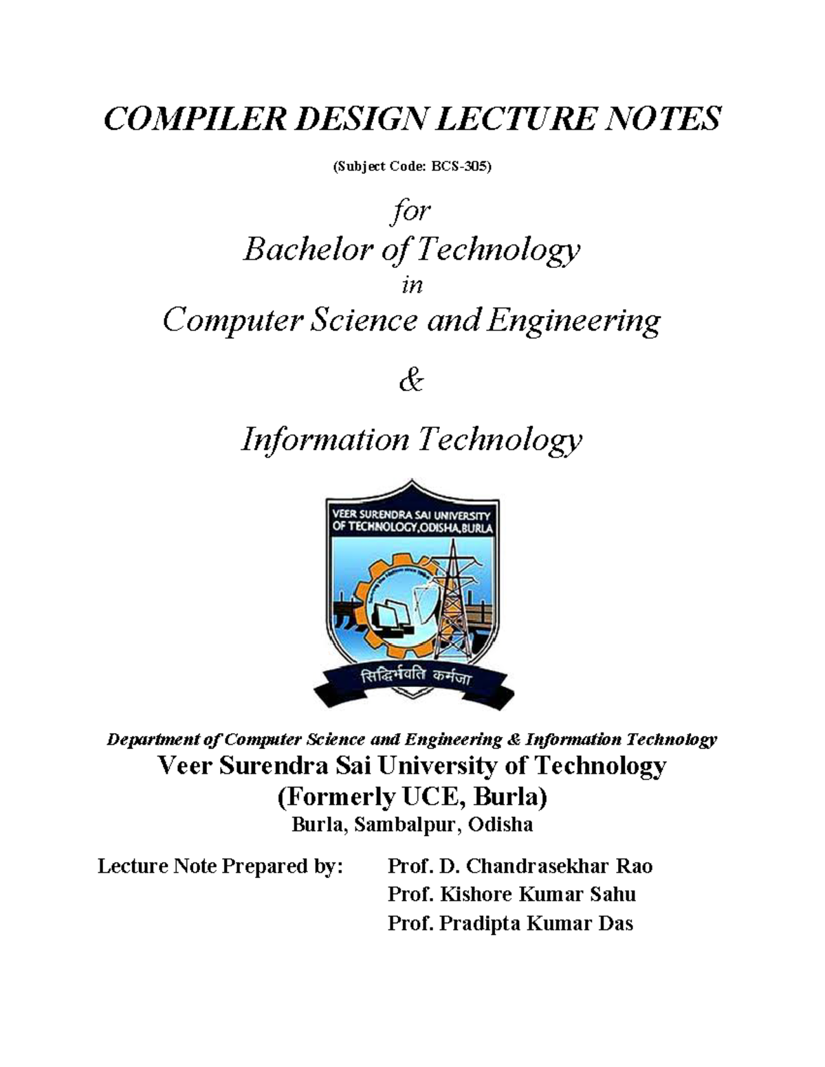 Compiler Design Lecture Notes - BCS-305 Overview and Concepts - Studocu