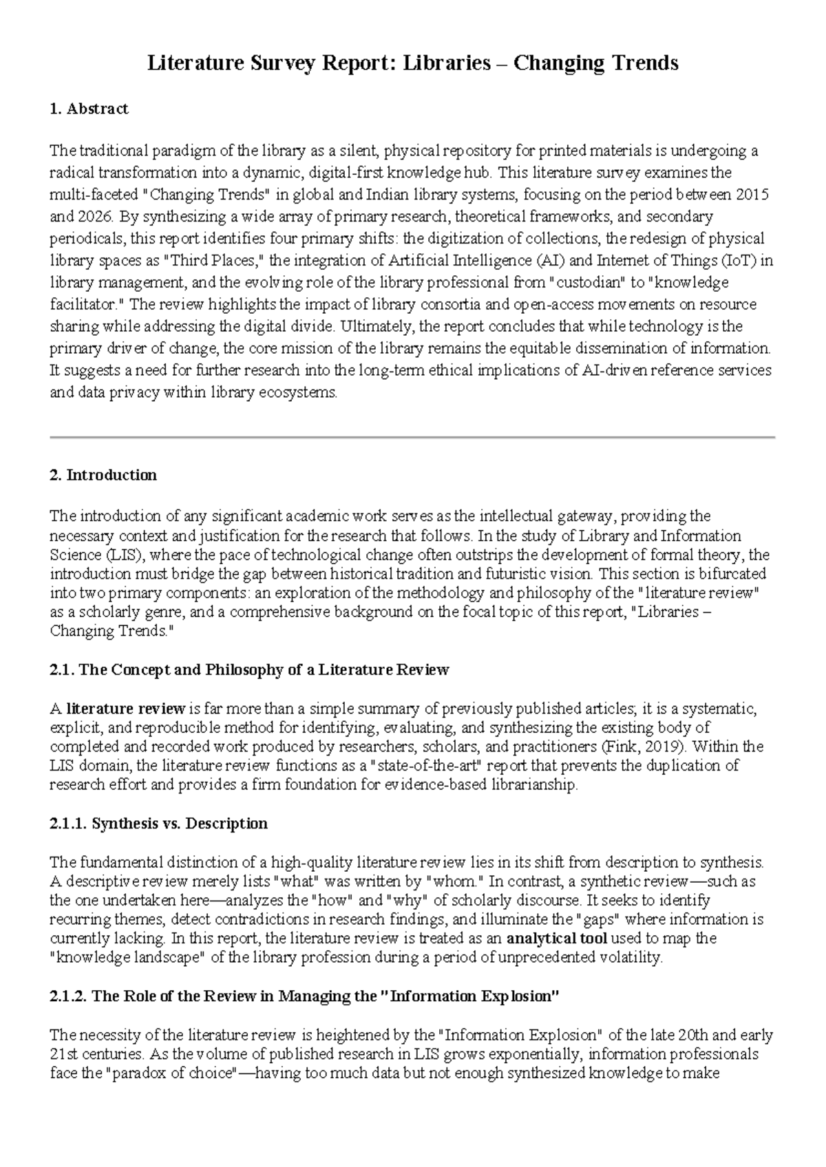 Literature Survey Report: Changing Trends in Libraries (BLIS) - Studocu