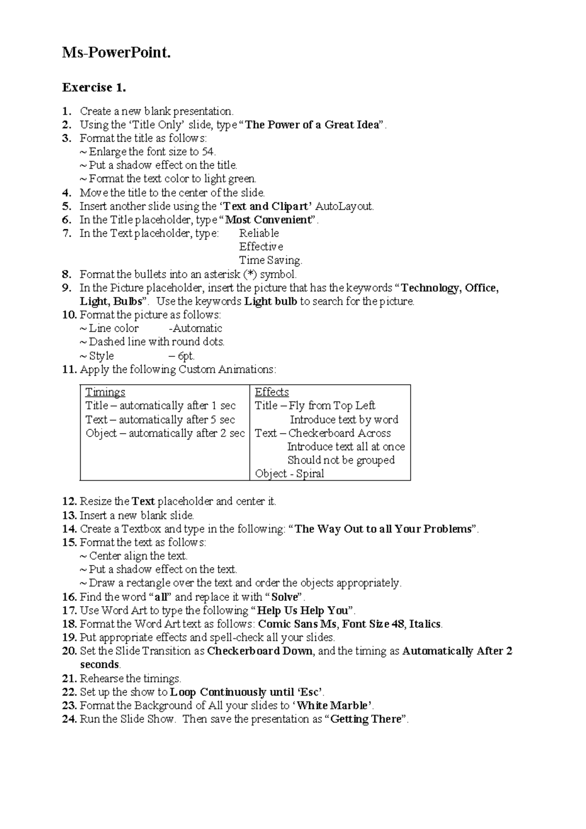 Practical Exercises for MS-PowerPoint: Step-by-Step Guide - Studocu
