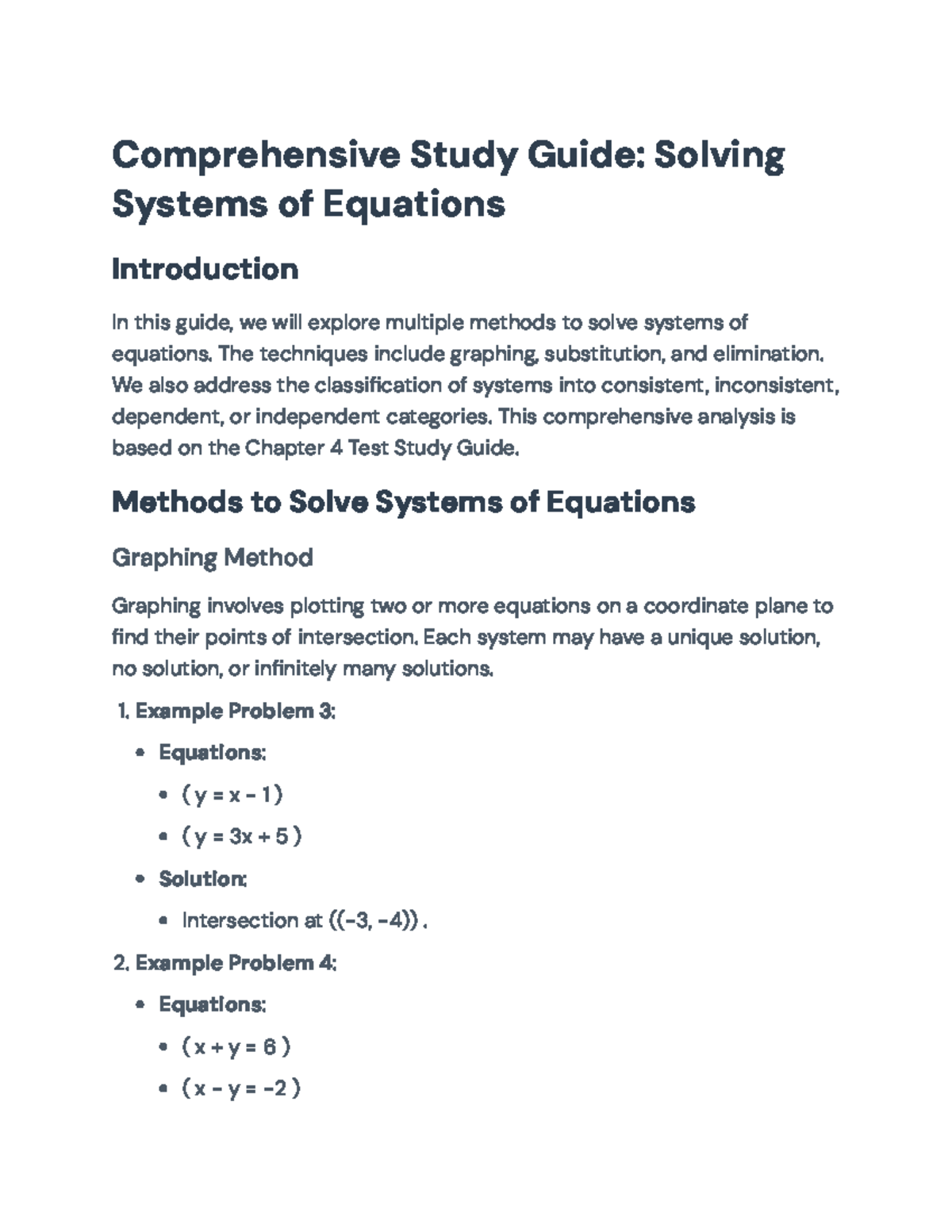 Comprehensive Study Guide for Systems of Equations (Course Code ...