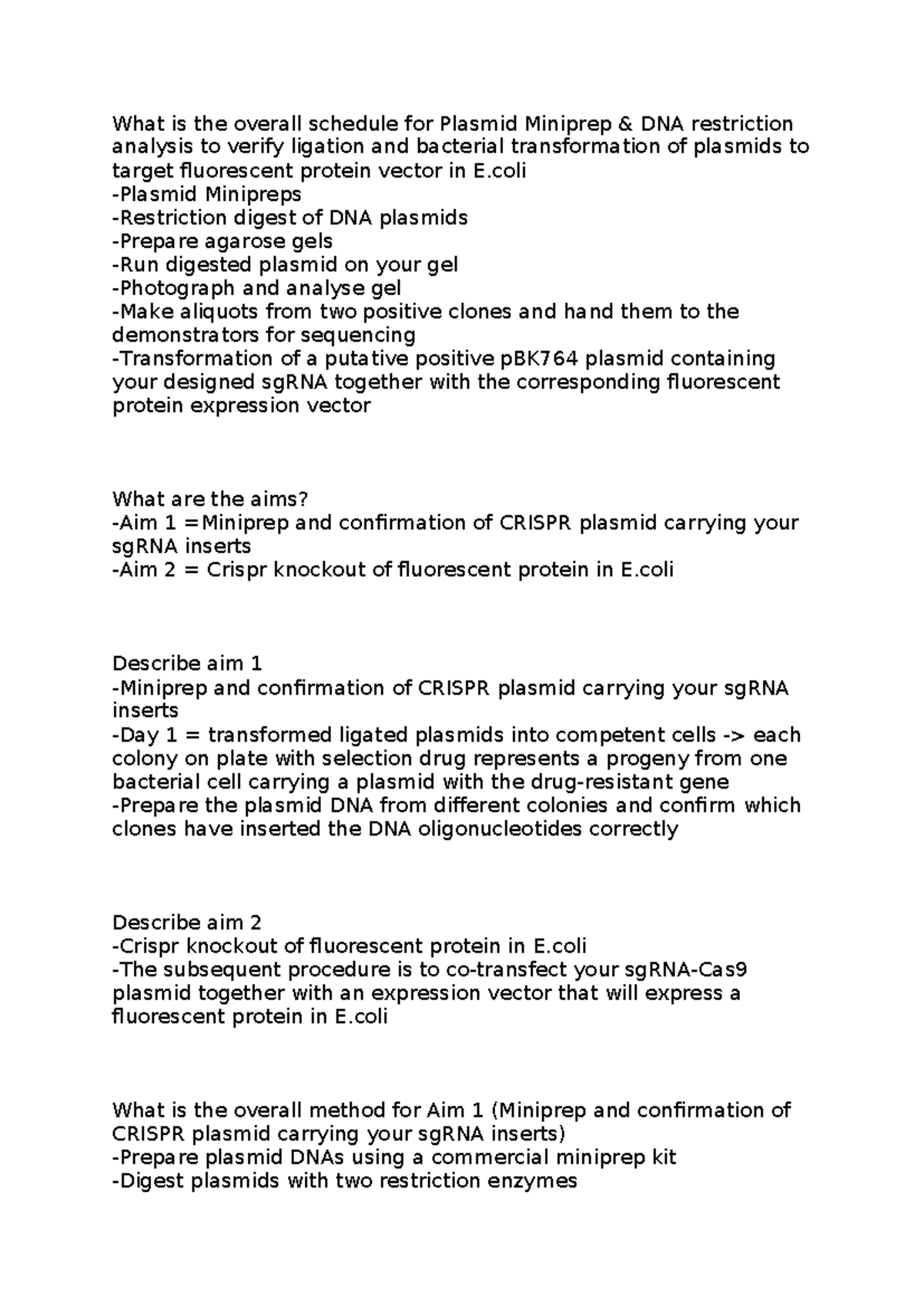 Practical 2 - Plasmid Miniprep and CRISPR Gene Editing Notes - Studocu