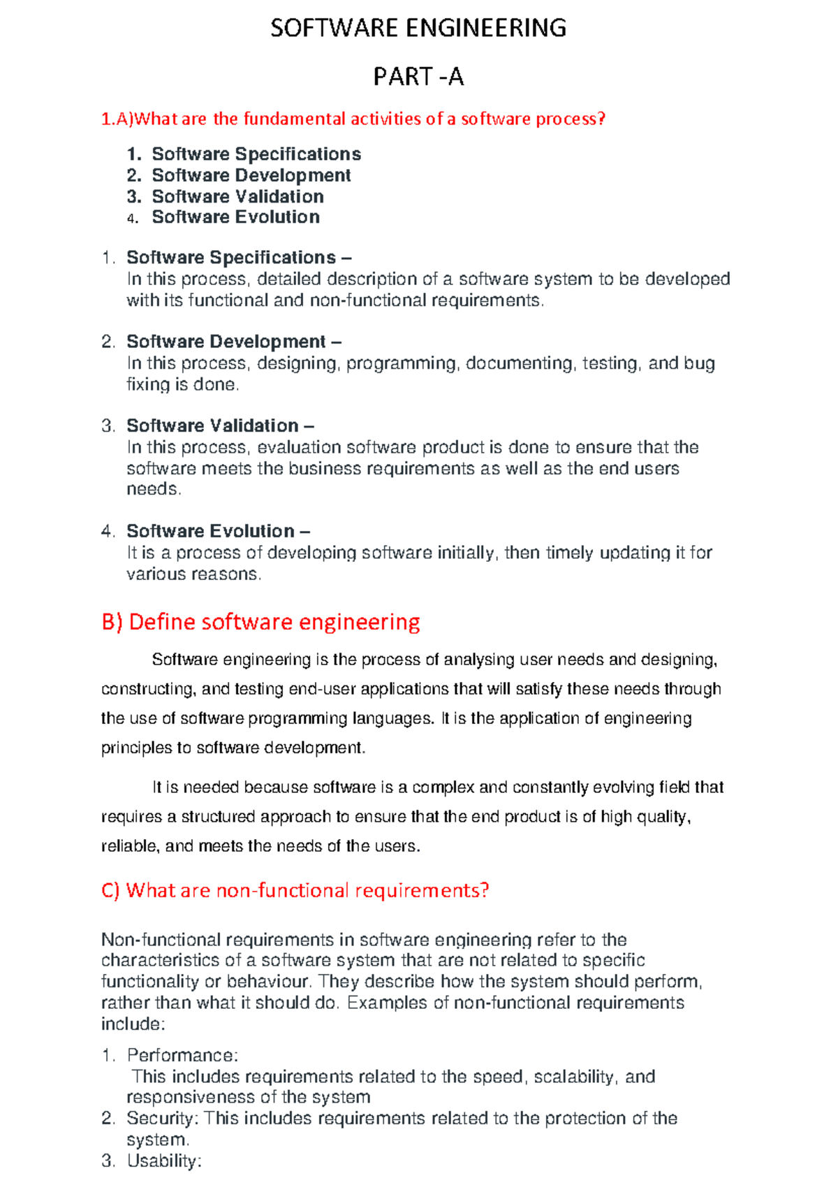 SOFTWARE ENGINEERING (SE101): Prefinal Exam Answers and Key Concepts ...