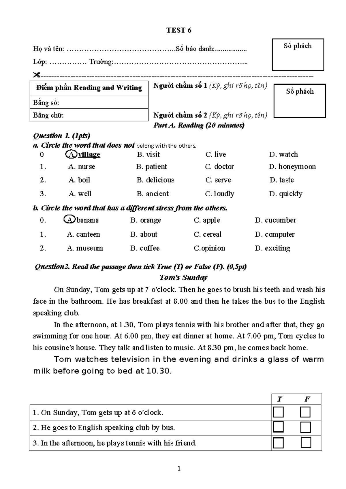 TEST 6 - Reading and Writing G5 II - Sample Questions and Answers - Studocu
