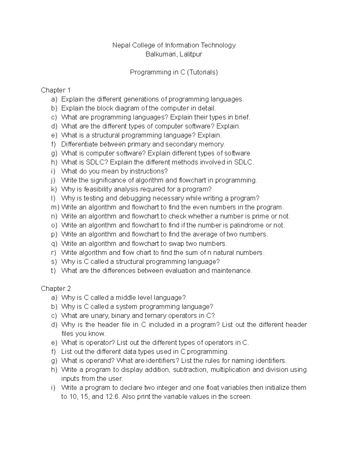 Programming in C (Tutorials) - Comprehensive Study Guide - Studocu
