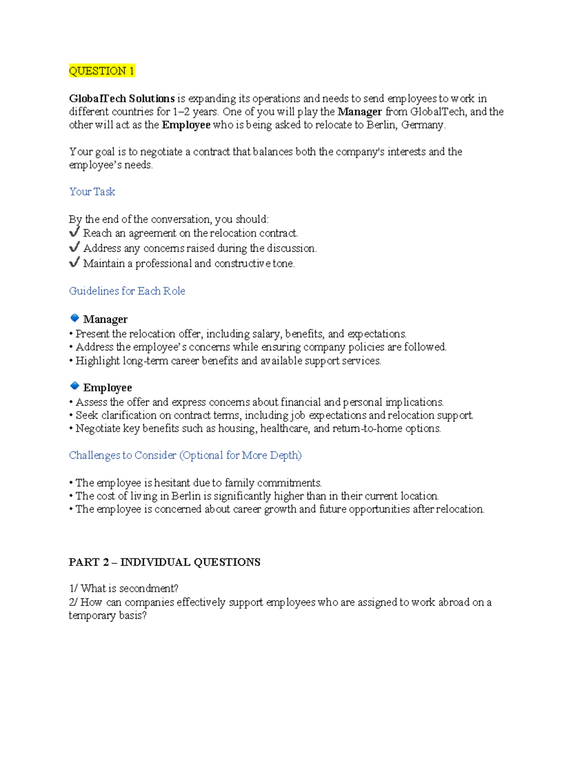Negotiation and Role Play Scenarios for ENM402 SP25 - Studocu
