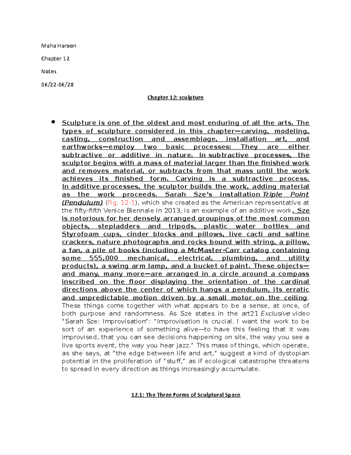 Chapter 12 Notes on Sculpture - ART 105 Lecture Notes - Studocu
