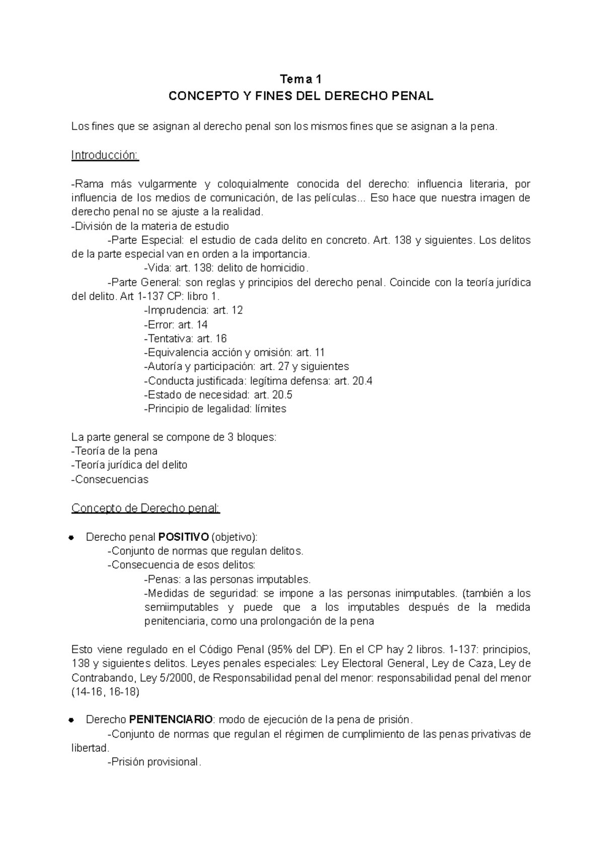 Tema 1: Concepto y Fines del Derecho Penal - Penal I - Studocu