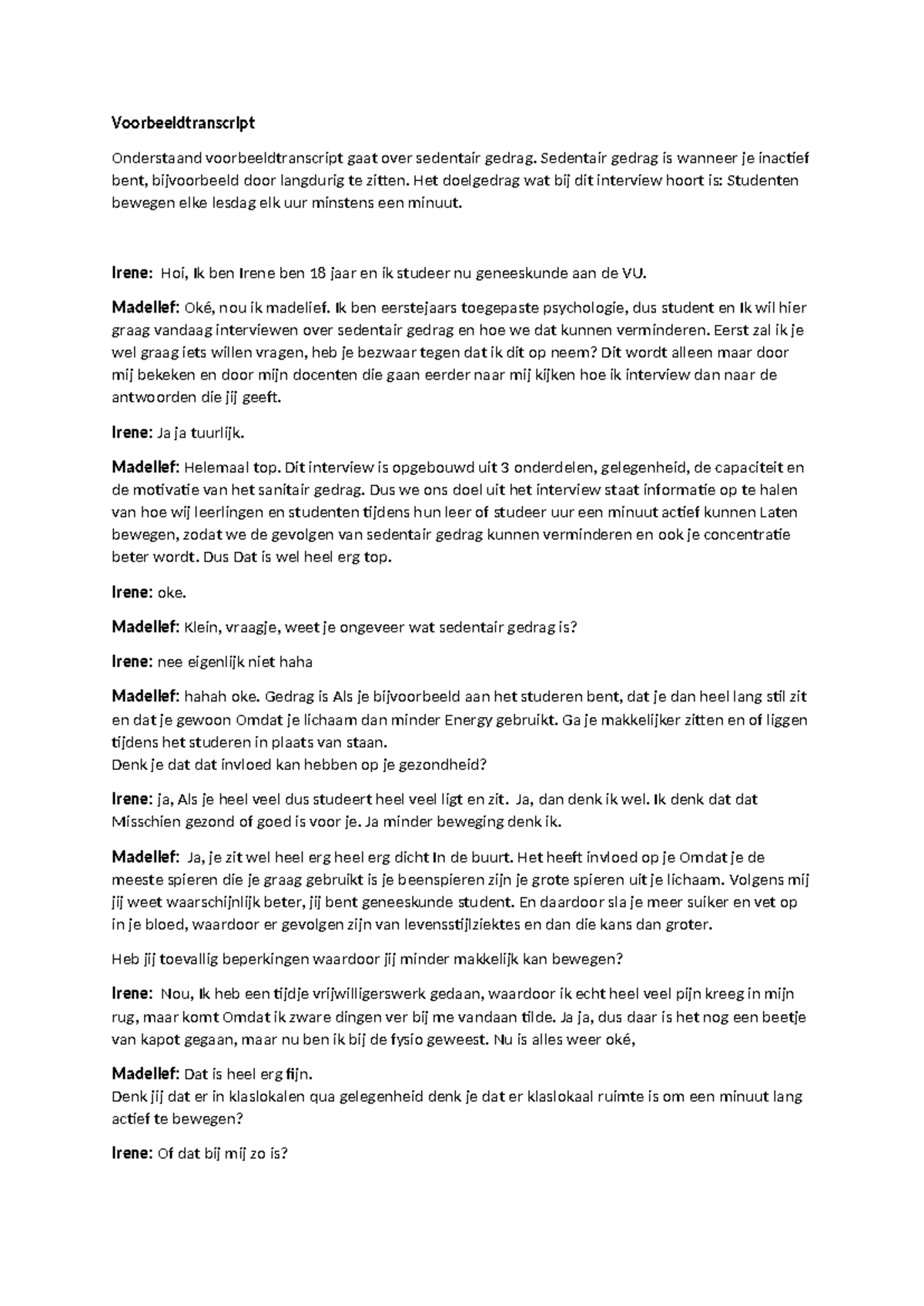 Voorbeeldtranscript van Interview over Sedentair Gedrag in Onderwijs ...