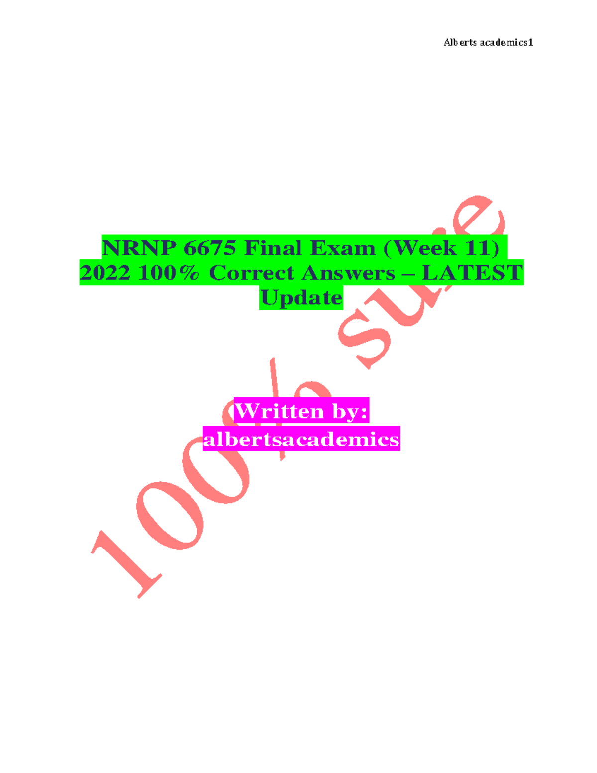 NRNP 6675 Final Exam Study Guide for Week 11 (2022 Answers) - Studocu