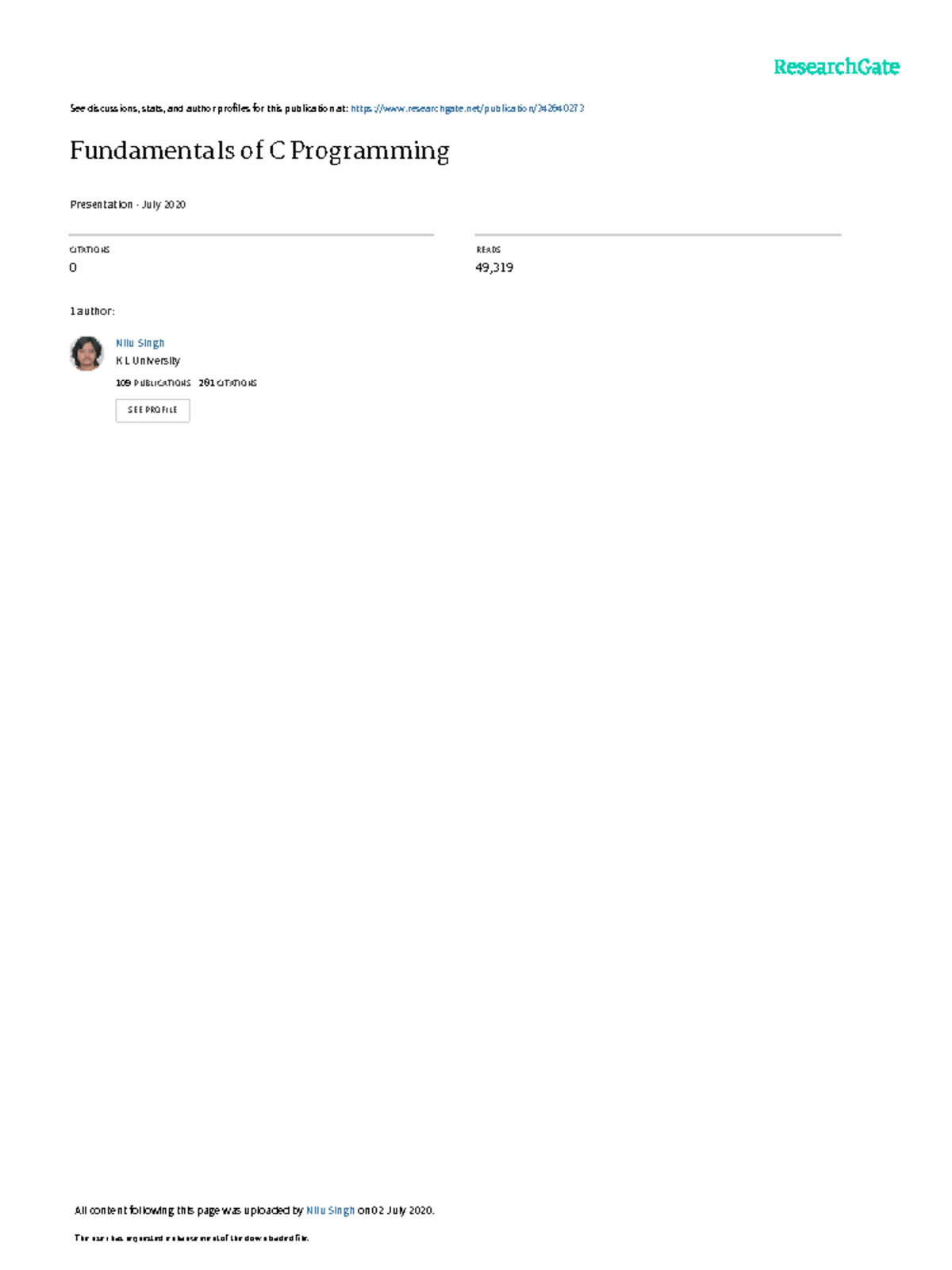 Fundamentals of C Programming - Lecture Notes (CIT 101) - Studocu