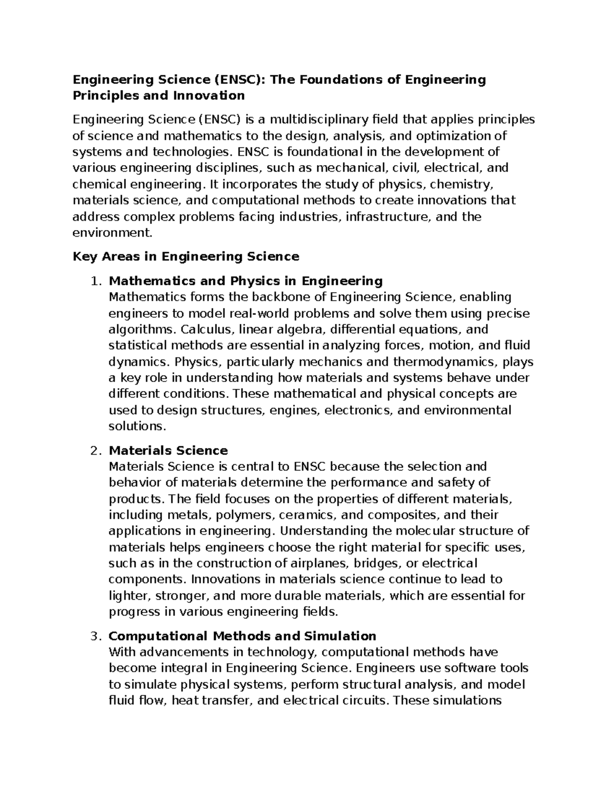 Engineering notes - Engineering Science (ENSC): The Foundations of ...