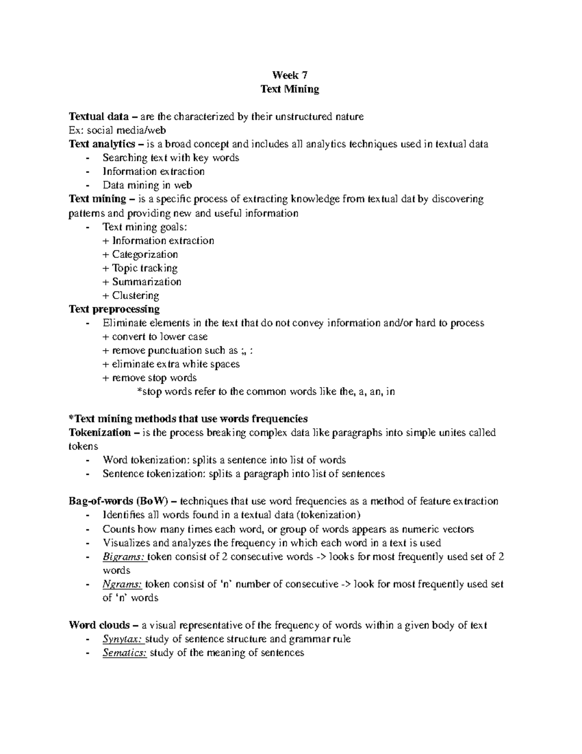 Week 7 - Text mining - Lecture notes Week 7 - Week 7 Text Mining ...