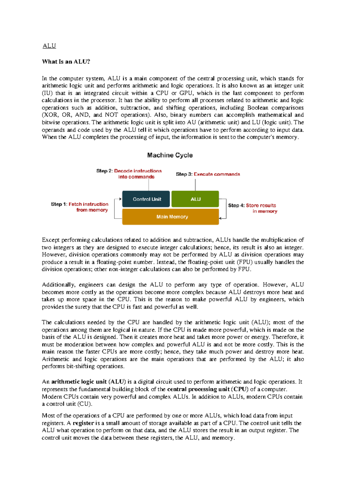 COA(BE) - Understanding the Arithmetic Logic Unit (ALU) in Computing ...