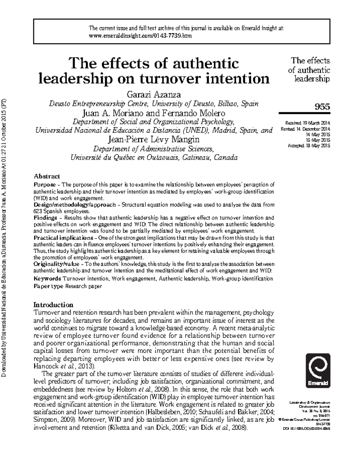 The Impact of Authentic Leadership on Employee Turnover Intention - Studocu
