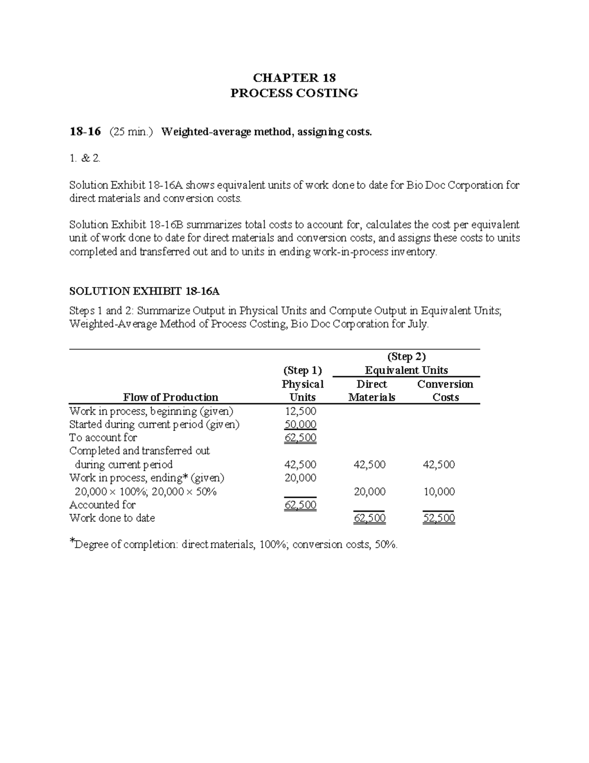 ACCT 361 Chapter 18 Process Costing Solutions and Analysis - Studocu