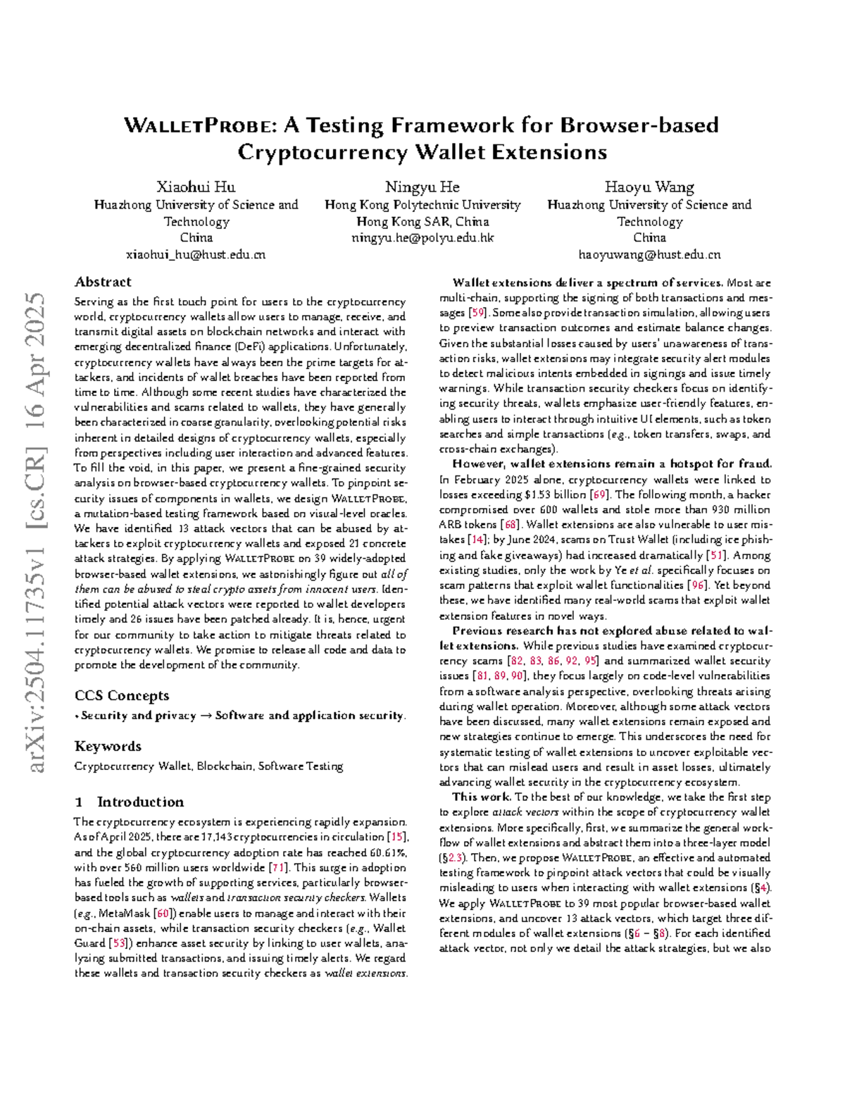 WalletProbe: Security Testing Framework for Crypto Wallet Extensions ...