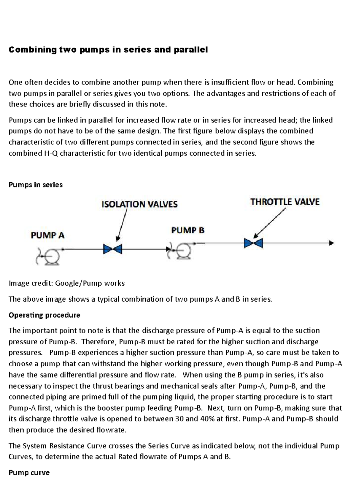 Pumps in Series and Parallel: Advantages and Operating Procedures - Studocu