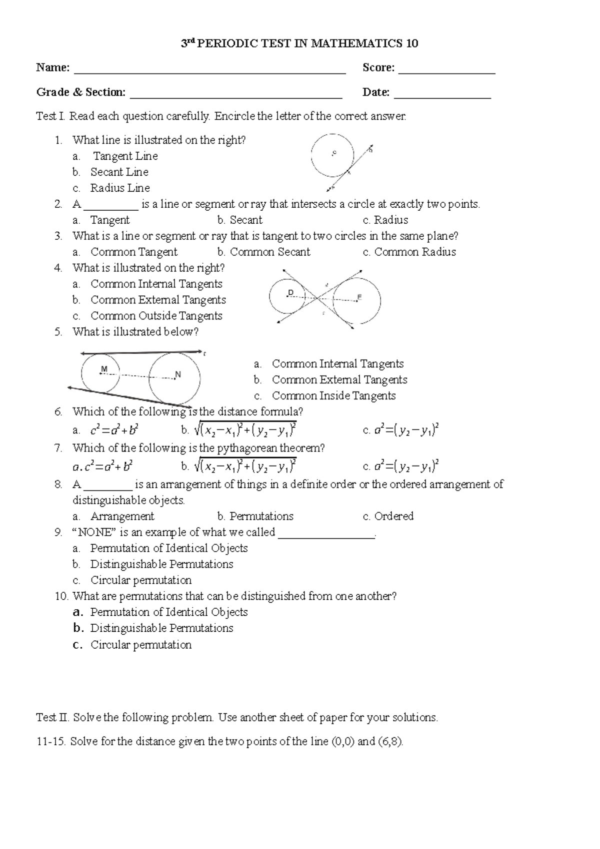 Math 10 - 3rd PT in MATH 10: Periodic Test Questions and Answers - Studocu