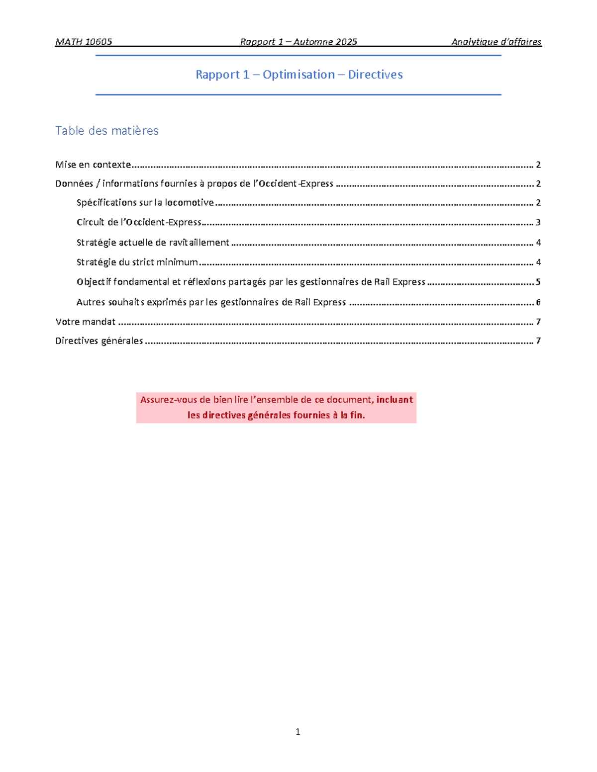 MATH 10605 Rapport 1 Automne 2025 : Stratégies d'Optimisation de ...